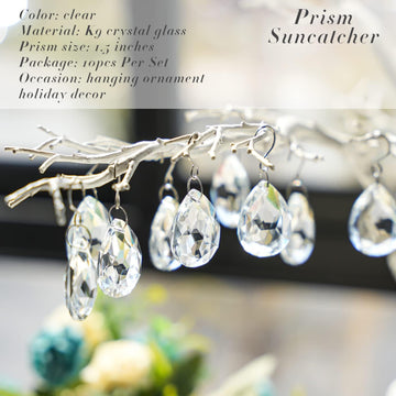 10 Pcs 38mm Clear Crystal Teardrop Chandelier Hanging Suncatcher Parts - Clear Crystal Teardrop Prisms Pendants with