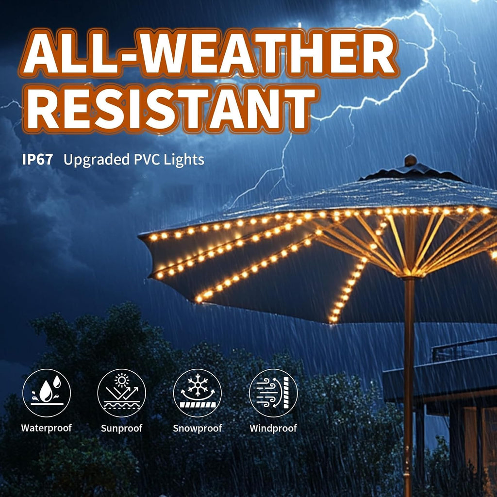 Patio Umbrella Lights 120 LED Cordless Waterproof Lights Umbrella Solar Powered Parasol Ambient Lighting for 7-11 Feet