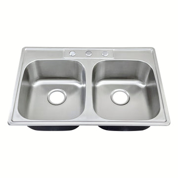 33x22 Drop In Double Bowl 33 Inch 50/50 Kitchen Sink (Sink Only)