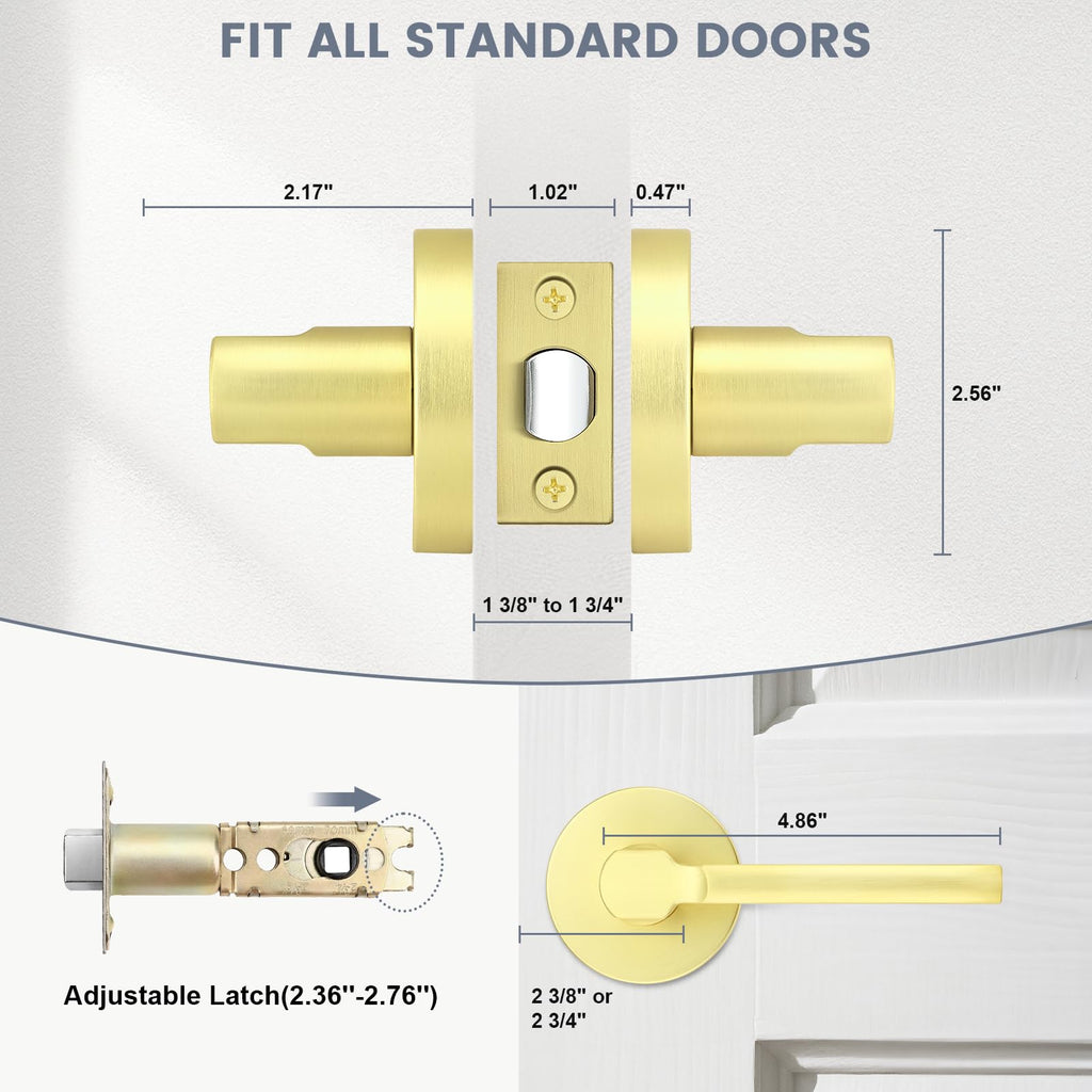 1 Pack Gold Passage Door Handle,Round Interior Door Lever and Closet,Keyless Non-Locking Door Lock,Left and Right