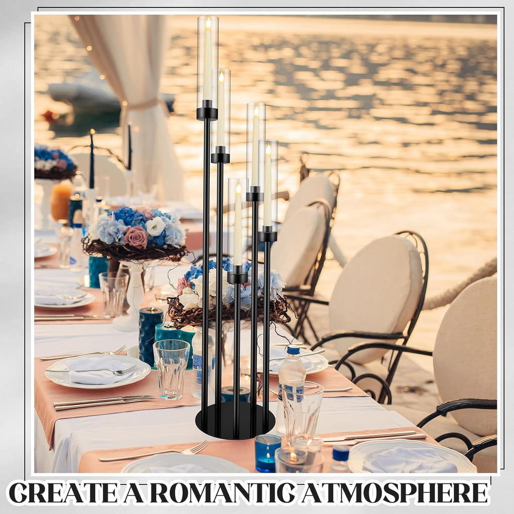 5 Arm Candelabra Centerpieces for Tables 42.5'' Tall Floor Candle Holder Metal Candlestick Stand with Acrylic