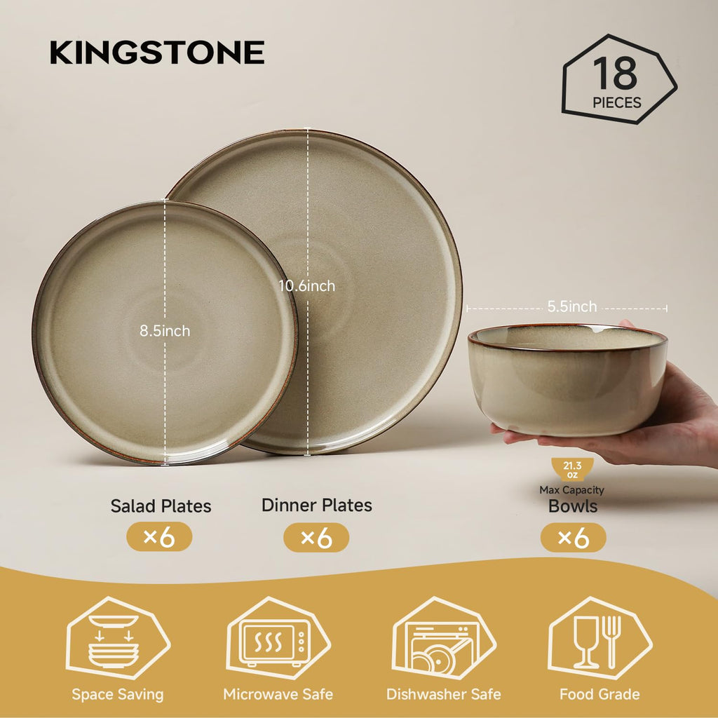 Stoneware Dinnerware Sets for 6, Reactive Glaze, Beige