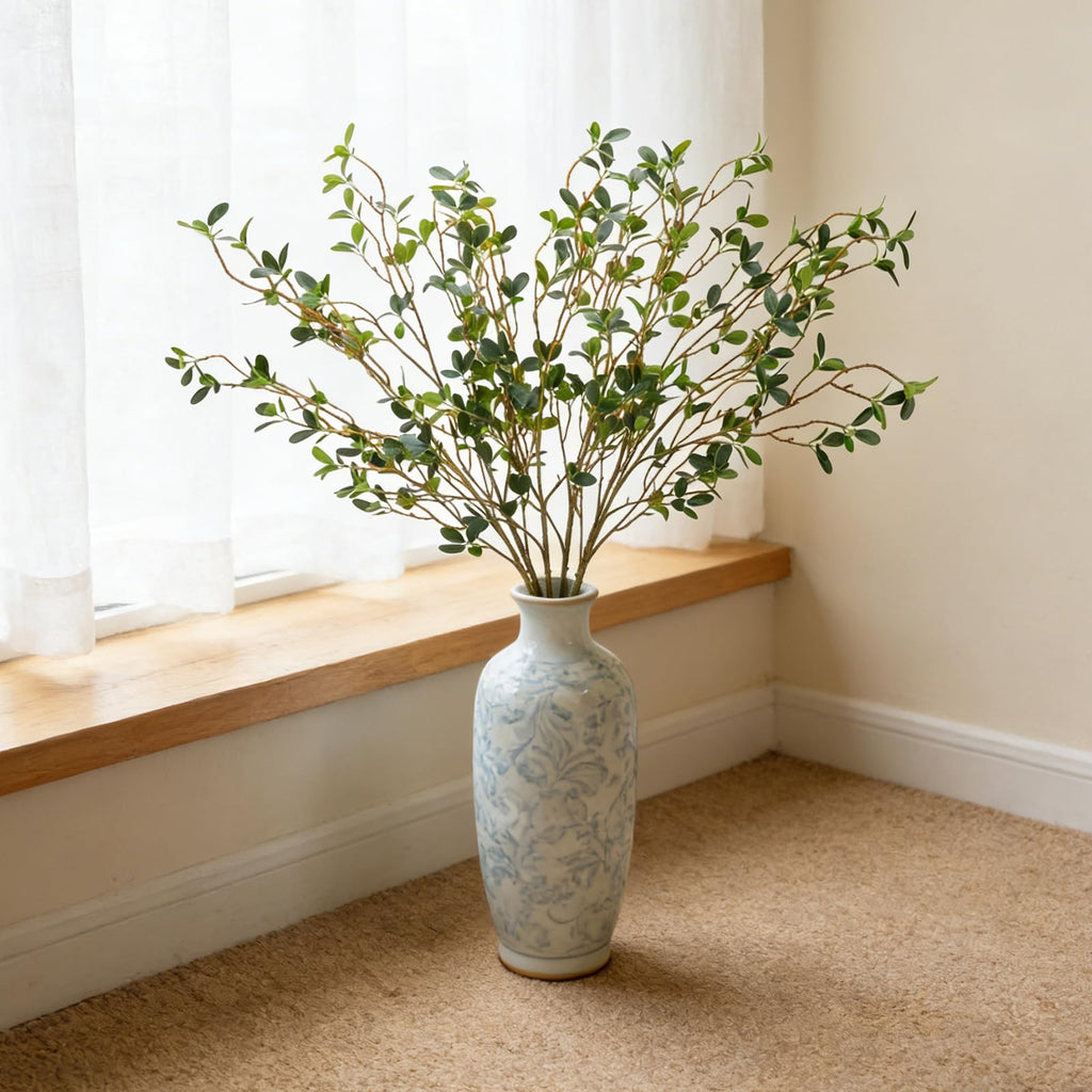 6pcs 43.3inch Greenery Stems Artificial Branches for Vases Olive, Spring Green Long Stem Fake Plants Indoor Branches