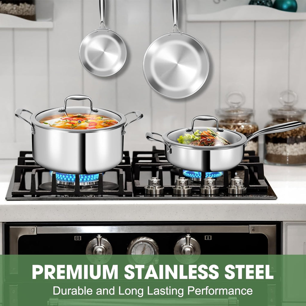3 Ply Stainless Steel 11-Piece Cookware Set with Lids, Pots and Pans Kitchen Set, Non-Toxic, Induction, Oven