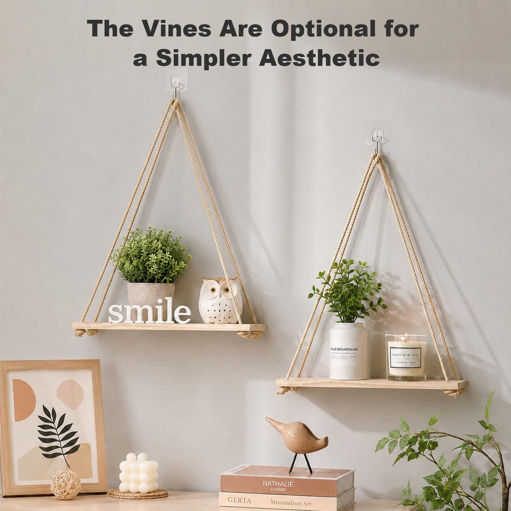 Hanging Floating Shelves No Drill, Macrame Plant Wall Shelf