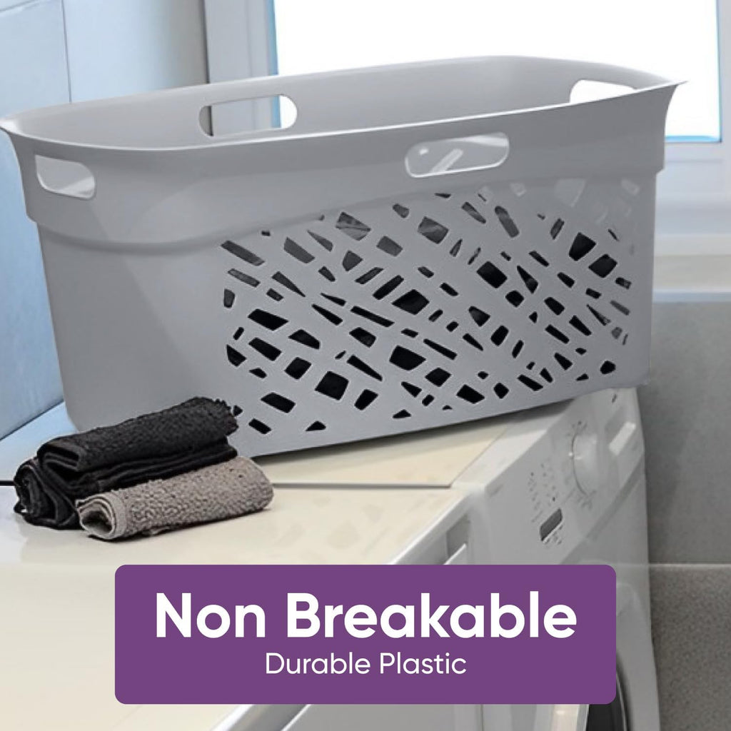 Non-Breakable Mosaic Laundry Basket, 45L - Dark Gray, Decorative Storage, Vented Design, Made in France, Modern Home