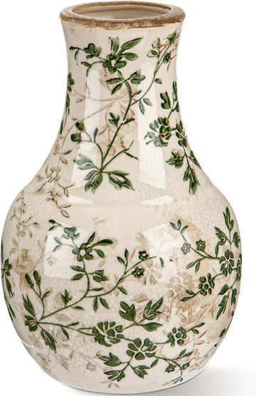Vintage Ceramic Flower Vase 5.7 Inch Chinoiserie Ice Cracked Glaze Porcelain Vase Rustic Ceramic Large Centerpieces