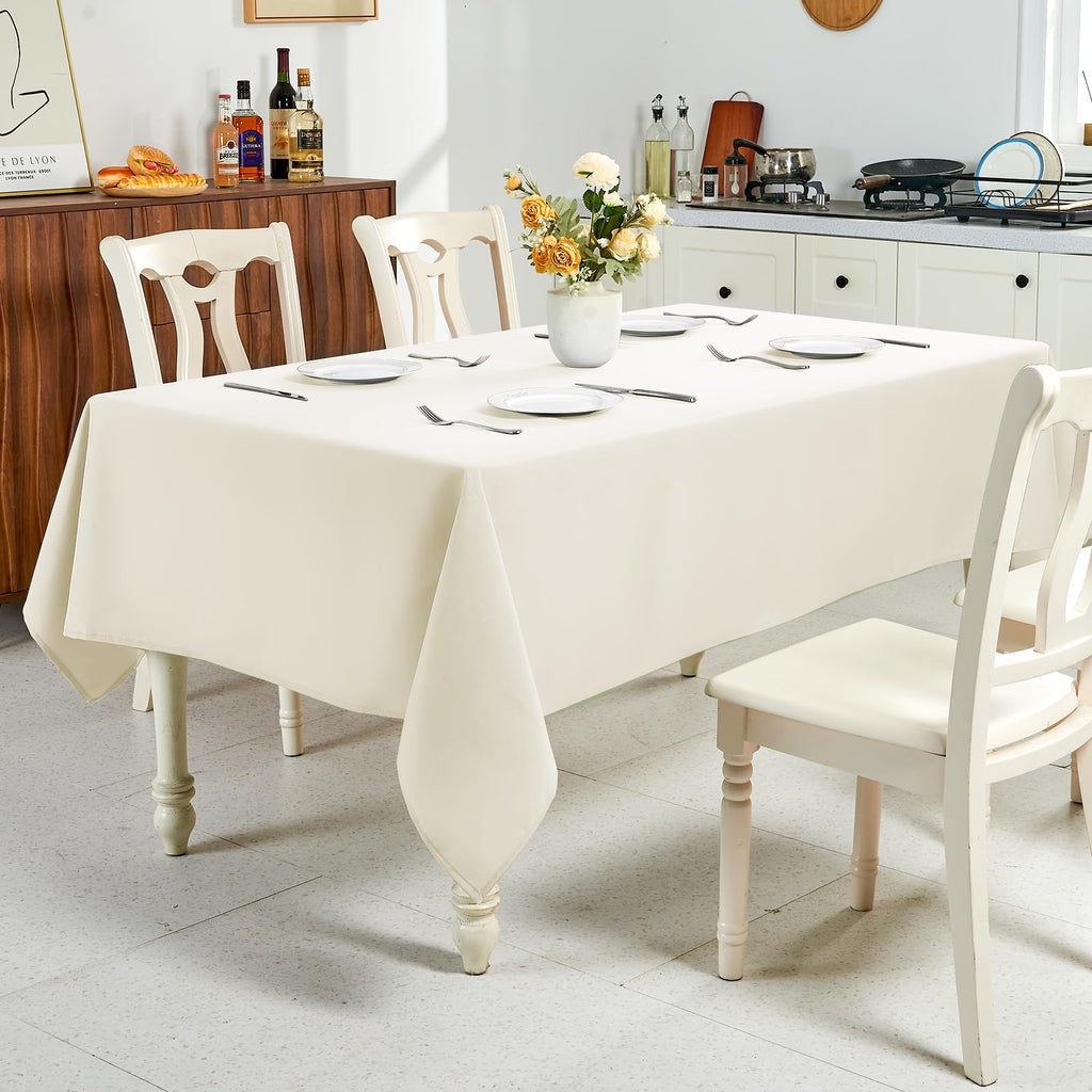 Textured Linen Table Cloth for Rectangle Table, Ivory, 60 x 84 Inch
