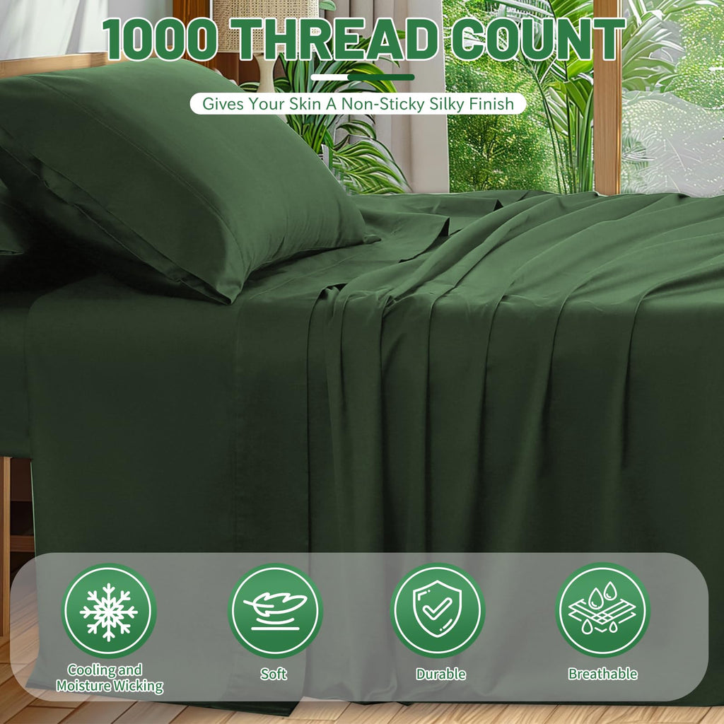 100% Egyptian Cotton Sheets Cal King Sheet Set 4PCS 1000 Thread Count Sateen Weave Soft Breathable 16-Inch Deep