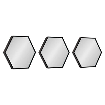 Rhodes Modern Hexagon Wall Mirror Set, 3 Pieces Black, Chic Geometric Mirror for Wall
