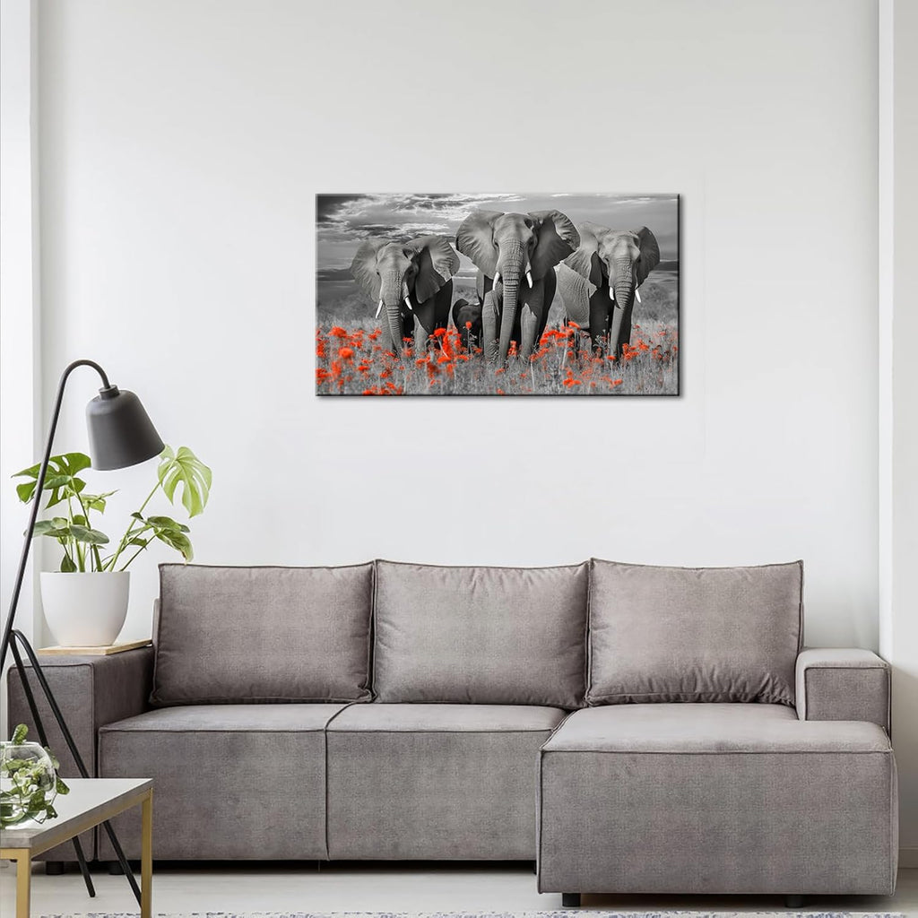 African Elephants Canvas Wall Art Sunset Elephants Pictures Wildlife Animal Artwork Prints On Wrapped Canvas Decor