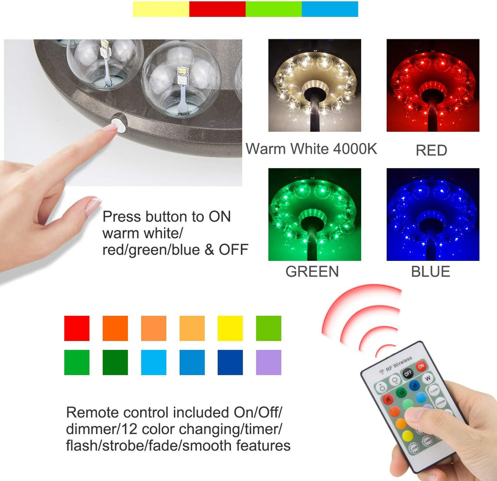 Patio Umbrella Light, 3xD Battery Operated Umbrella Pole Light with RF Remote 80Ft Through Wall