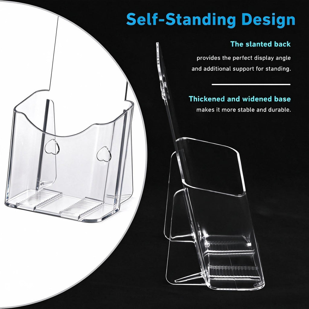 Acrylic Brochure Holder 4 Inches, Clear Flyer Sign Holder, 6 Pack