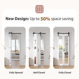 Bifold Barn Doors Double 15x84 with Mirror for Closet,White,Hardware Included