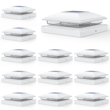 Solar Post Cap Lights - 12 Pack Outdoor Waterproof for 4x4, 5x5, 6x6 Posts, 2 Modes Warm/Cool Light, Solar Powered