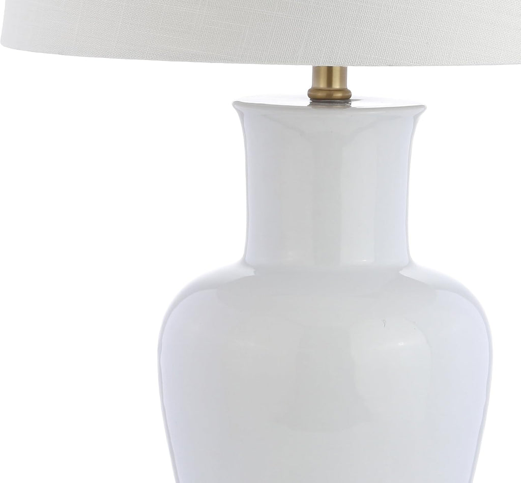 29" White/Gold Traditional Ceramic Urn LED Table Lamp Decor, White Linen Drum Shade, Classic Nightstand Lamp