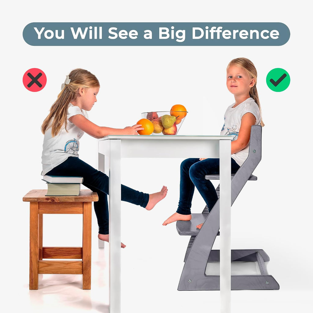 Modern Black Wooden High Chair | Adjustable Grow-with-Me Toddler Seat for Age 3 to 15 | Perfect for Minimalist &