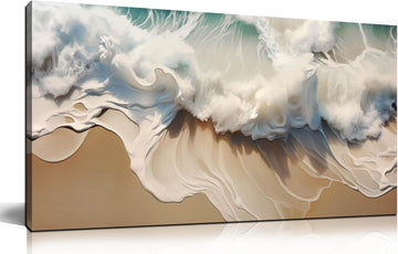 Ocean Waves Canvas Wall Art , Beach Scenery View Home Decor Picture, Sea Waves Canvas Wall-Decoration, Seaside Scene