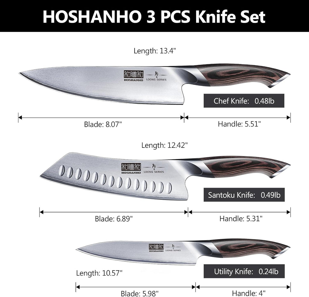 3 Pieces Knife Set, Professional Japanese Kitchen Knife Set | Ultra Sharp Japanese High Carbon Stainless Steel Chef