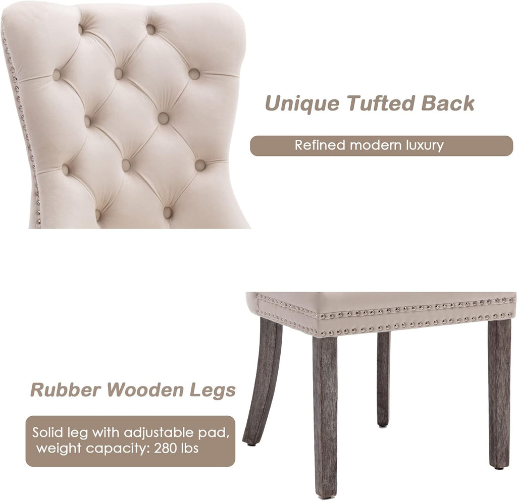 Velvet Dining Chairs Set of 2, Upholstered High-end Tufted Dining Room Chair with Nailhead Back Ring Pull Trim