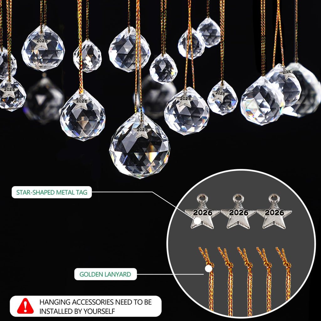 13pcs 2026 Crystal Ball Hanging Ornaments Chandelier Crystals - 20mm/30mm/40mm, Crystals for Suncatchers