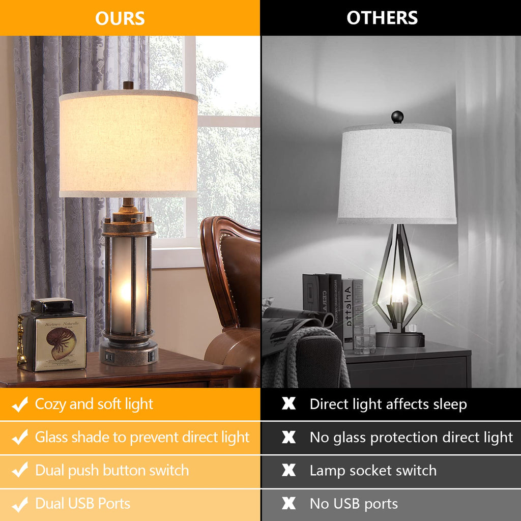 25'' Set of 2 Farmhouse Table Lamps with USB C+A