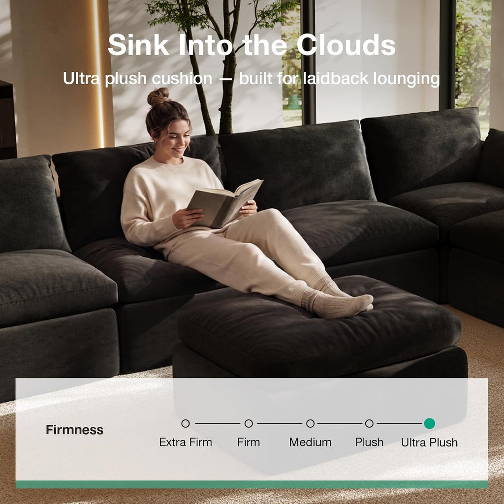 104.3" Modular Cloud Couch, Modern Sectional Sofa with Smarts Coil Support, Chenille Fabric, Upholstered Couch