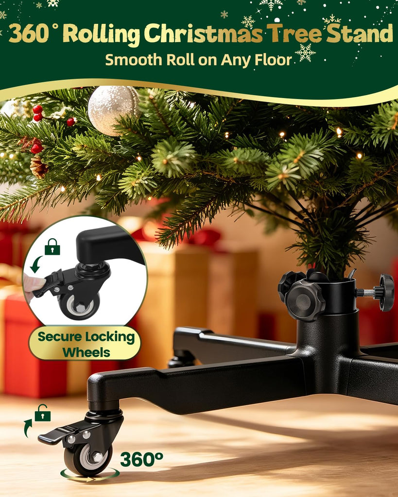 Rolling Christmas Tree Stand Base for Up to 7.5 FT Artificial Trees