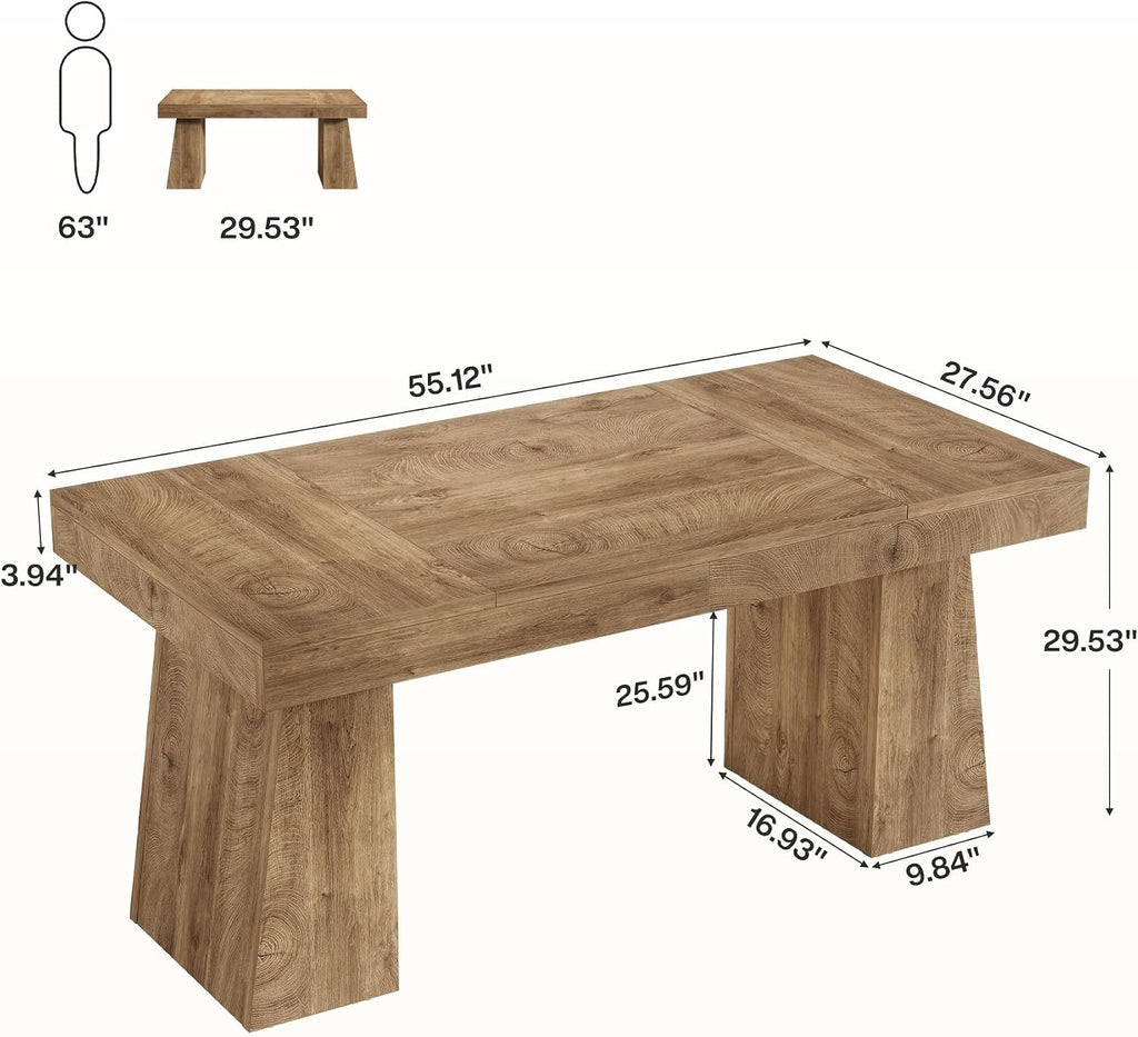 55-Inch Executive Desk, Thick Wood Office Computer Desk with Double Pedestal