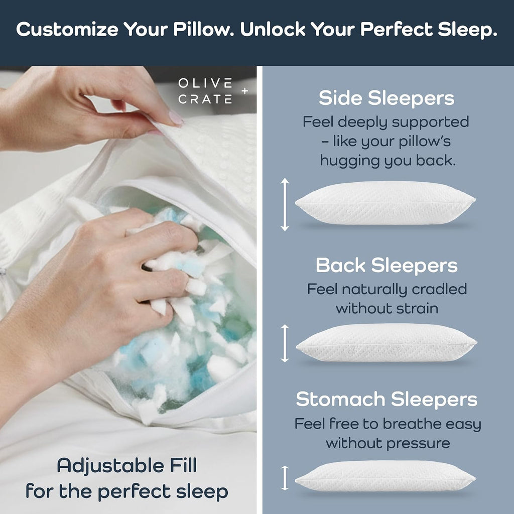 Adjustable Loft Shredded Memory Foam Pillow - Queen Size | BreathePureTM Breathable Pillow, Hypoallergenic