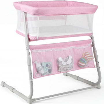 Bassinet Bedside Sleeper,Baby Bassinet Slides Over Bed,5-Position Height Adjustment & Breathable All-Mesh Wall