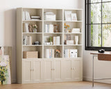 Bookshelf and Bookcase with Doors, Floor Standing 6-Tier Shelf Display Storage Shelves, Tall Bookcases, White