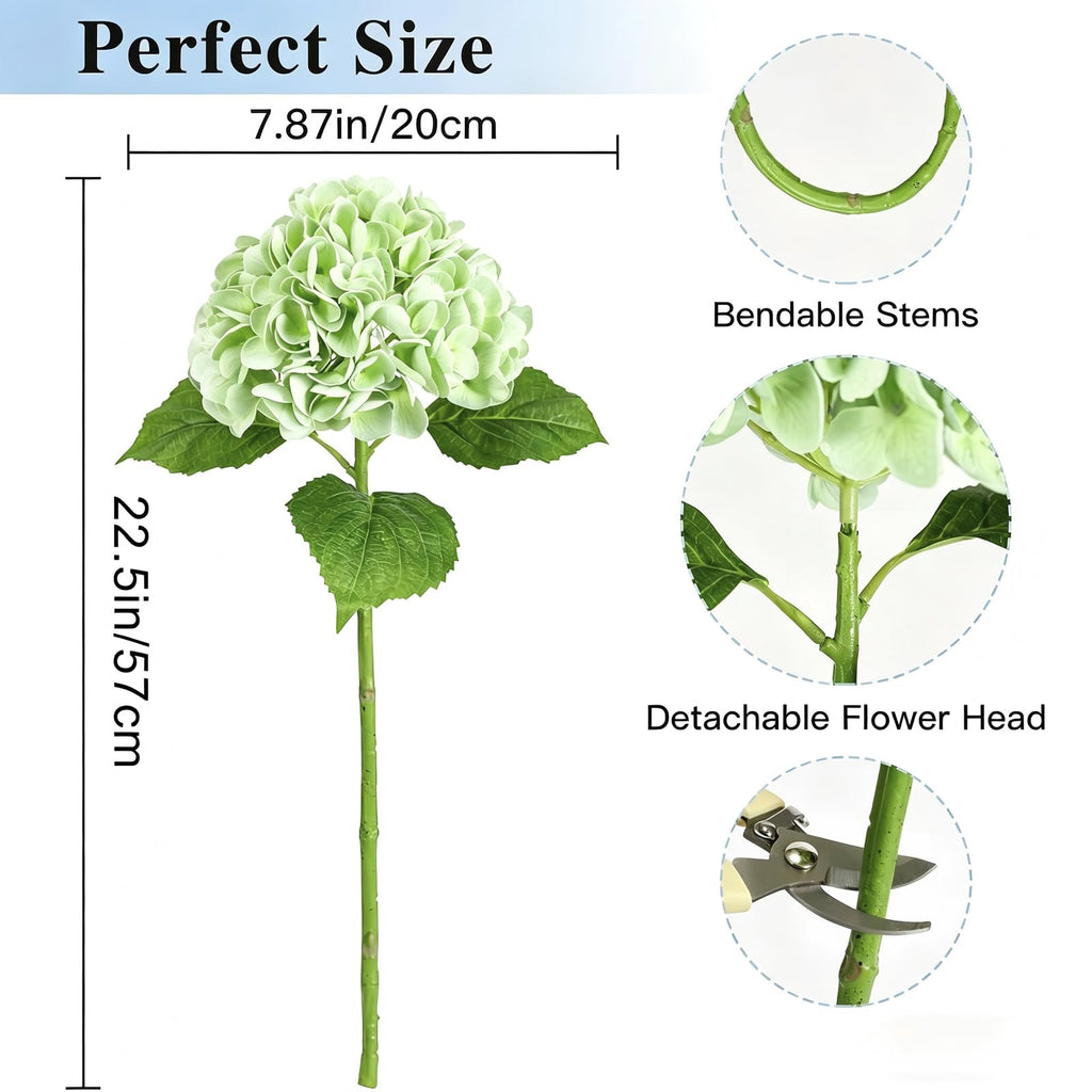 4pcs Light Green Hydrangea Artificial Flowers with Long Stem & Leaves