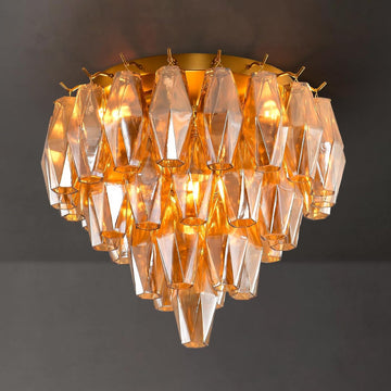 Modern Brass Ceiling Light for Dining Room, Gold Flush Mount Ceiling Lighting for Living Room, 4-Light Round Light Fixtures Chandelier for Bedroom, 17'' Semi Flush Mount Lights for Bathroom, Foyer