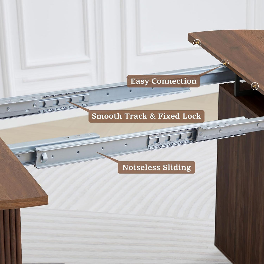 41 in-78 in Extendable Dining Room Table for 4-8, Round Expandable Kitchen Table with Fluted Base, Modern Farmhouse
