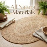 Boho Oval Jute Rug - Reversible Natural Fiber Hearth Carpet- Eco Friendly Floor Covering