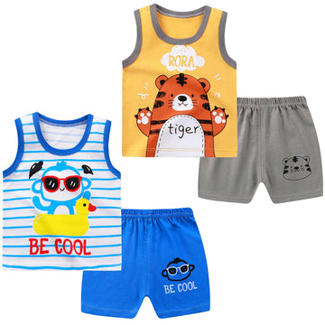 Toddler Boy 4pcs Tank Tops and Shorts Set Summer Outfits