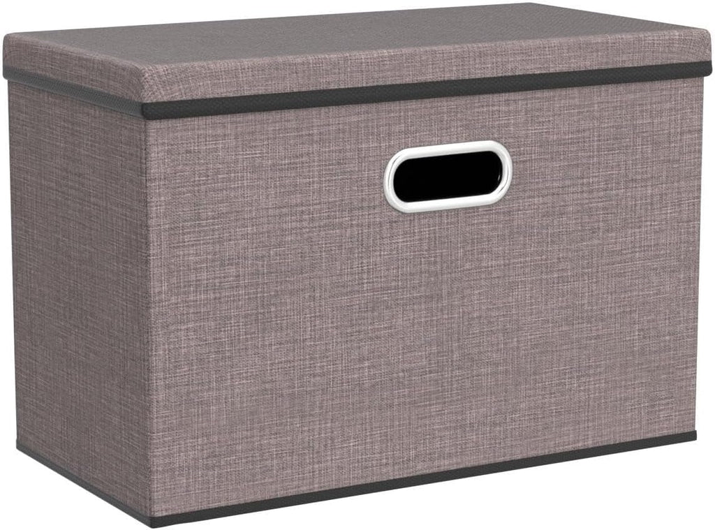 Large Collapsible Storage Bins with Lids [3-Pack] Linen/Cotton Blend Foldable Storage Boxes Organizer Containers