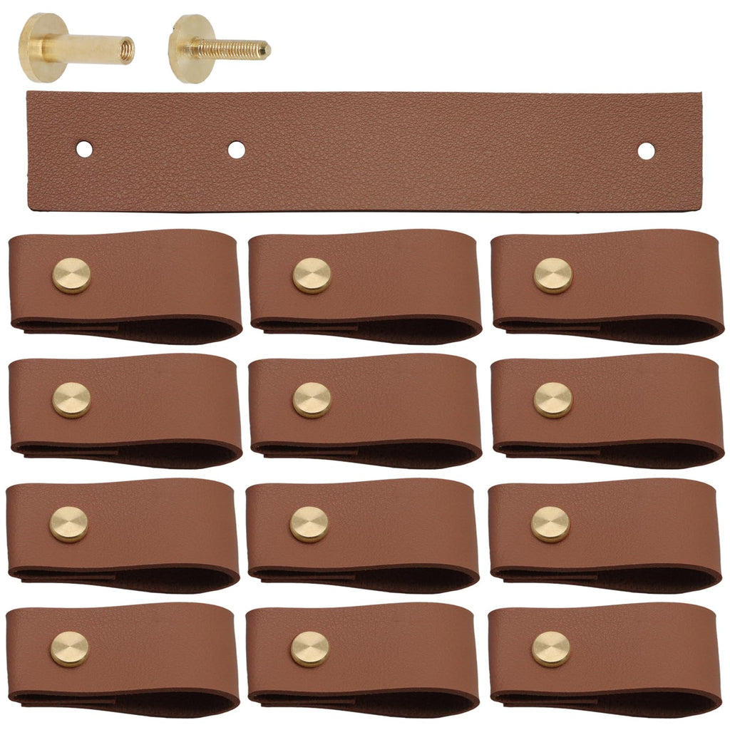 Brown Leather Drawer Pulls, 12 Pack, Single Hole Knobs