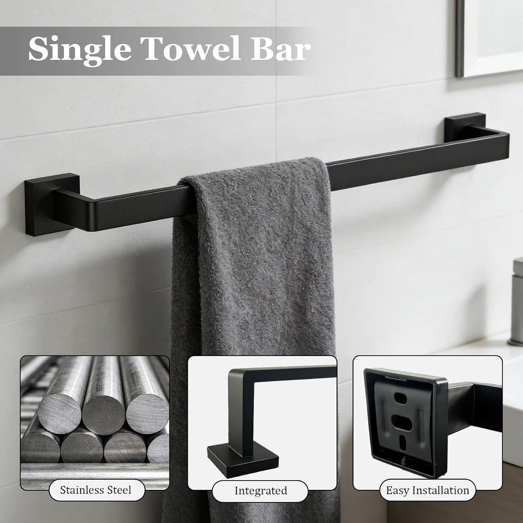 5-Pieces Wall Mount Bathroom Hardware Set,23.6in Towel Bar Set,Matte Black | Waterproof Stainless Steel Bathroom