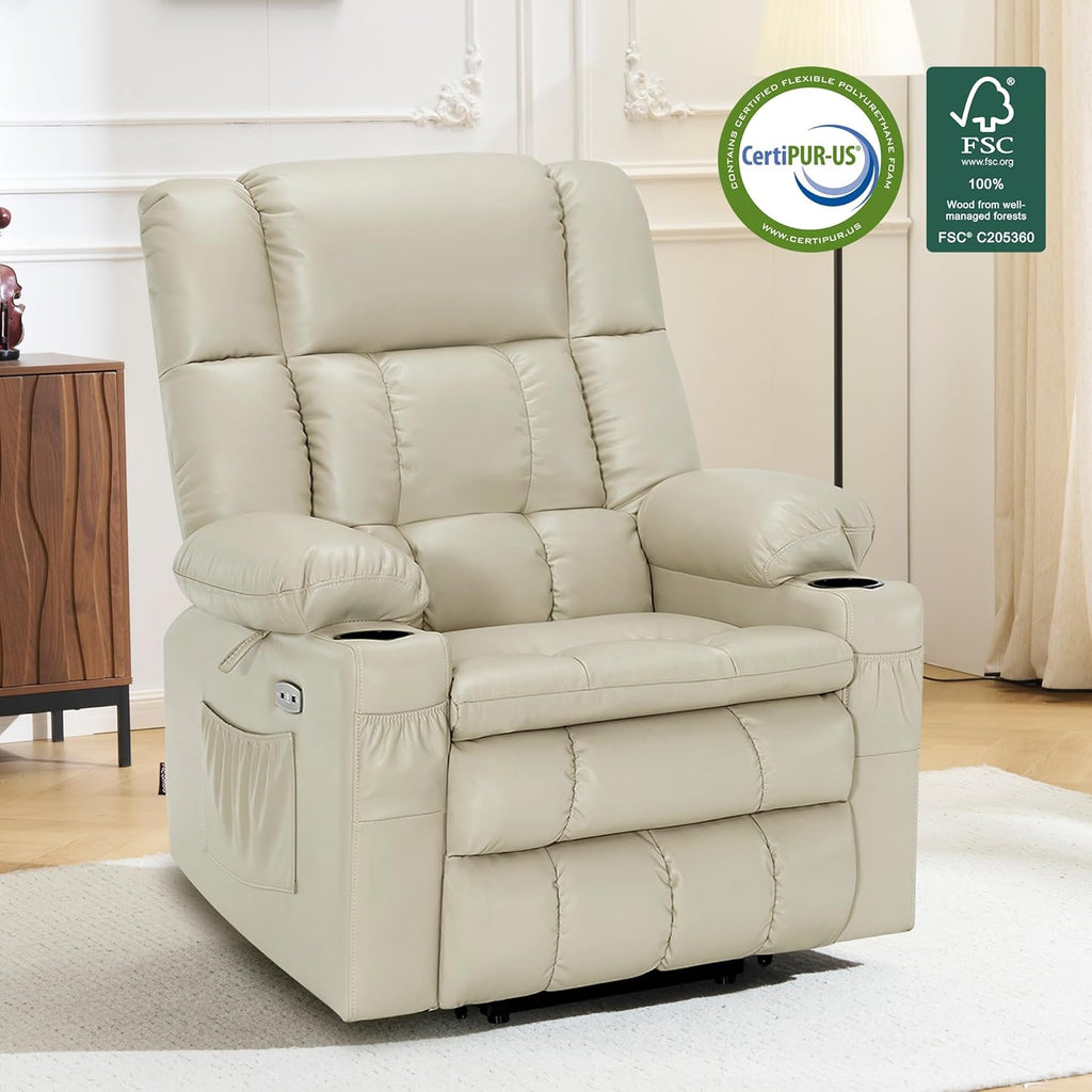 Modern Reclining Lounge Chair — White Faux Leather