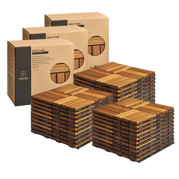Premium Deck Tiles, 30 Pcs Patio Flooring - Golden Teak - Crossed