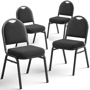 Stackable Banquet Dining Chairs 4 Pack, Upholstered Crown Back Event Chairs with Black Fabric Seat, Heavy Duty Steel