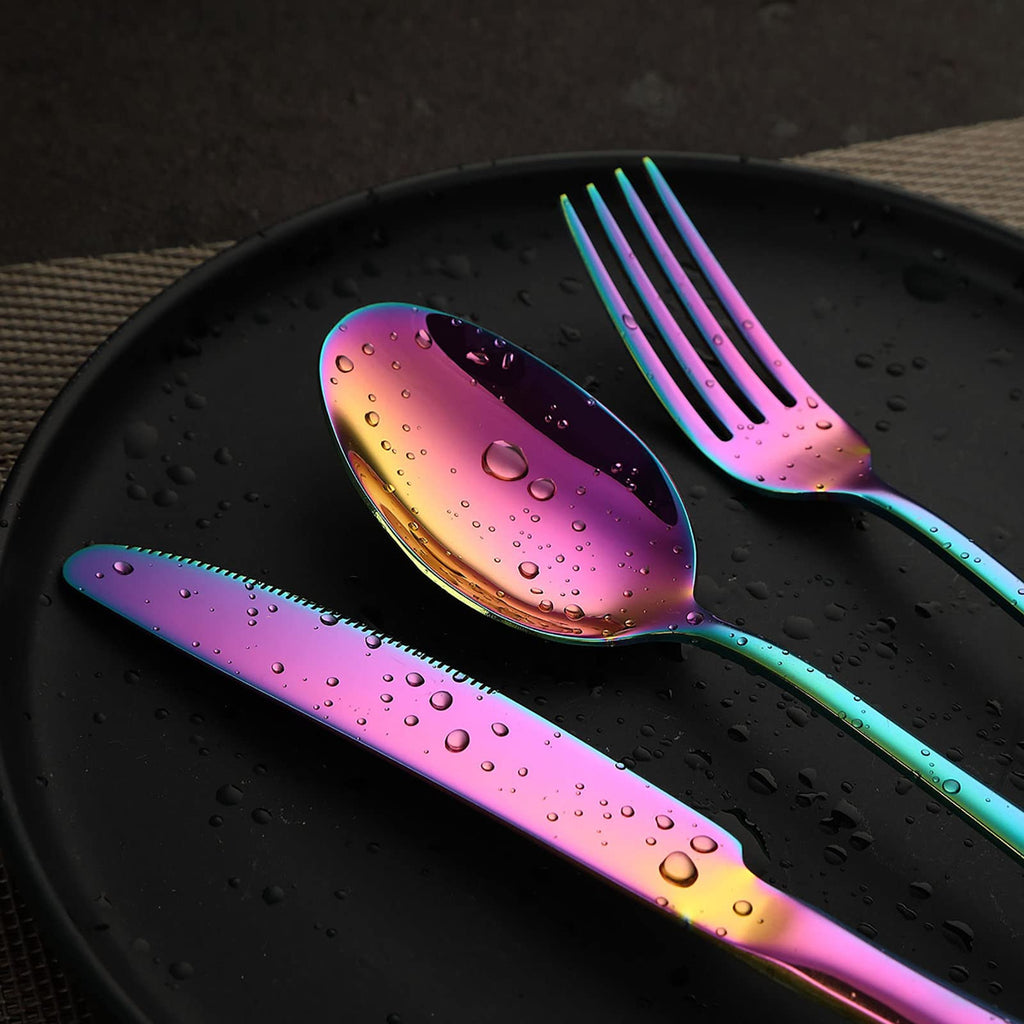 Rainbow Flatware Cutlery Silverware Set 20 Pieces, Stainless Steel Colorful Utensils, Tableware Set Service for 4
