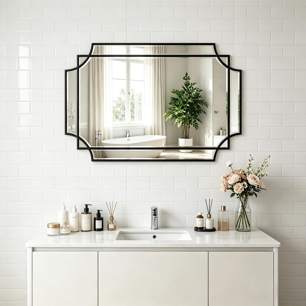 30"x20" Rectangle Beveled Mirror, Geometric Decorative Wall Mirror
