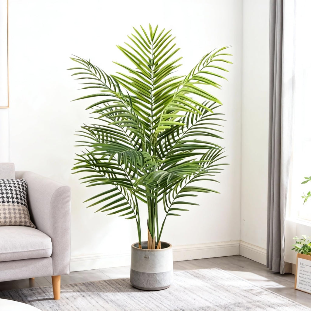 4ft Artificial Palm Tree Indoor, Large Fake Tropical Areca Palm with 13 Trunks, Tall Faux Floor Plants for Indoor
