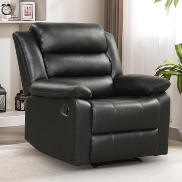 Manual Recliner Chair with Overstuffed Arm and Extra-Padded Back, Breathable PU Leather Reclining Chair for Adults