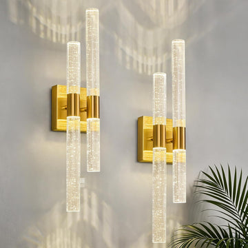 Crystal Wall Sconces Set of Two LED Bathroom Vanity Light Fixtures Gold 21.25in 4000K Vertical and Horizontal Wall