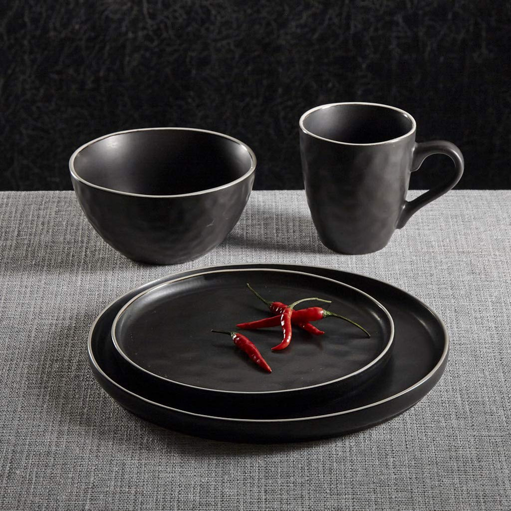 Trudeau Mercrie Reactive Black Dinnerware 16 Piece Set
