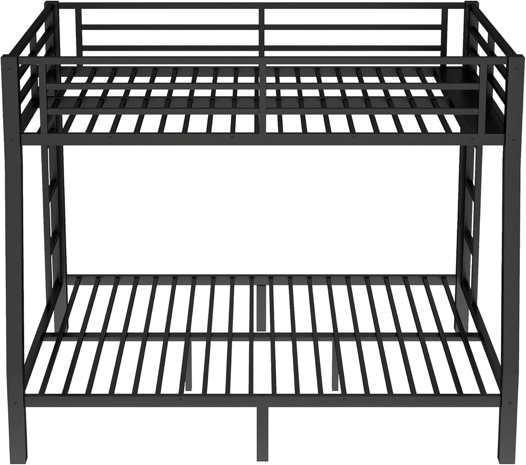 Metal Full XL Over Queen Bunk Bed with High Guardrail & Under-Bed Storage
